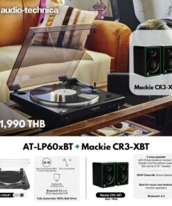 เครื่องเล่นแผ่นเสียง Audio Technica AT-LP60XBT Black + ลำโพง Mackie CR3-XBT Black (New)