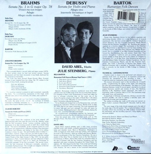 David Abel & Julie Steinberg Debussy, Bartok & Brahms - Image 2