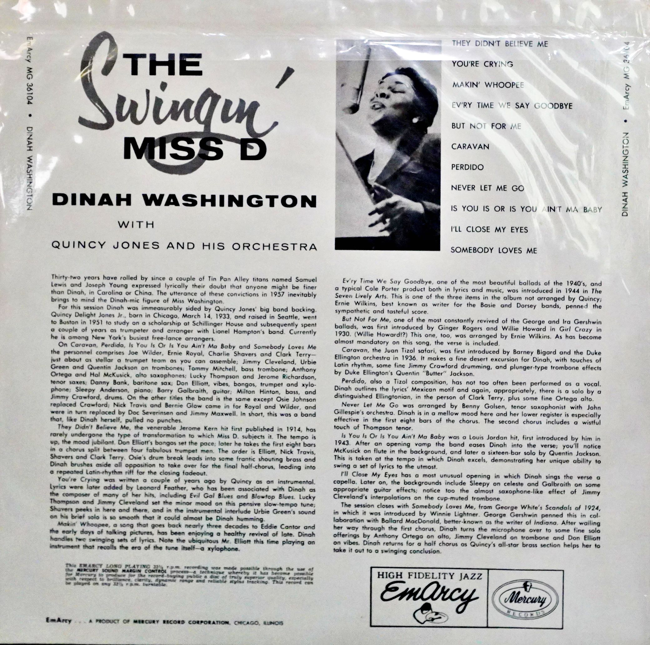 Dinah Washington & Quincy Jones And His Orchestra - The Swingin' Miss "D" - Image 2